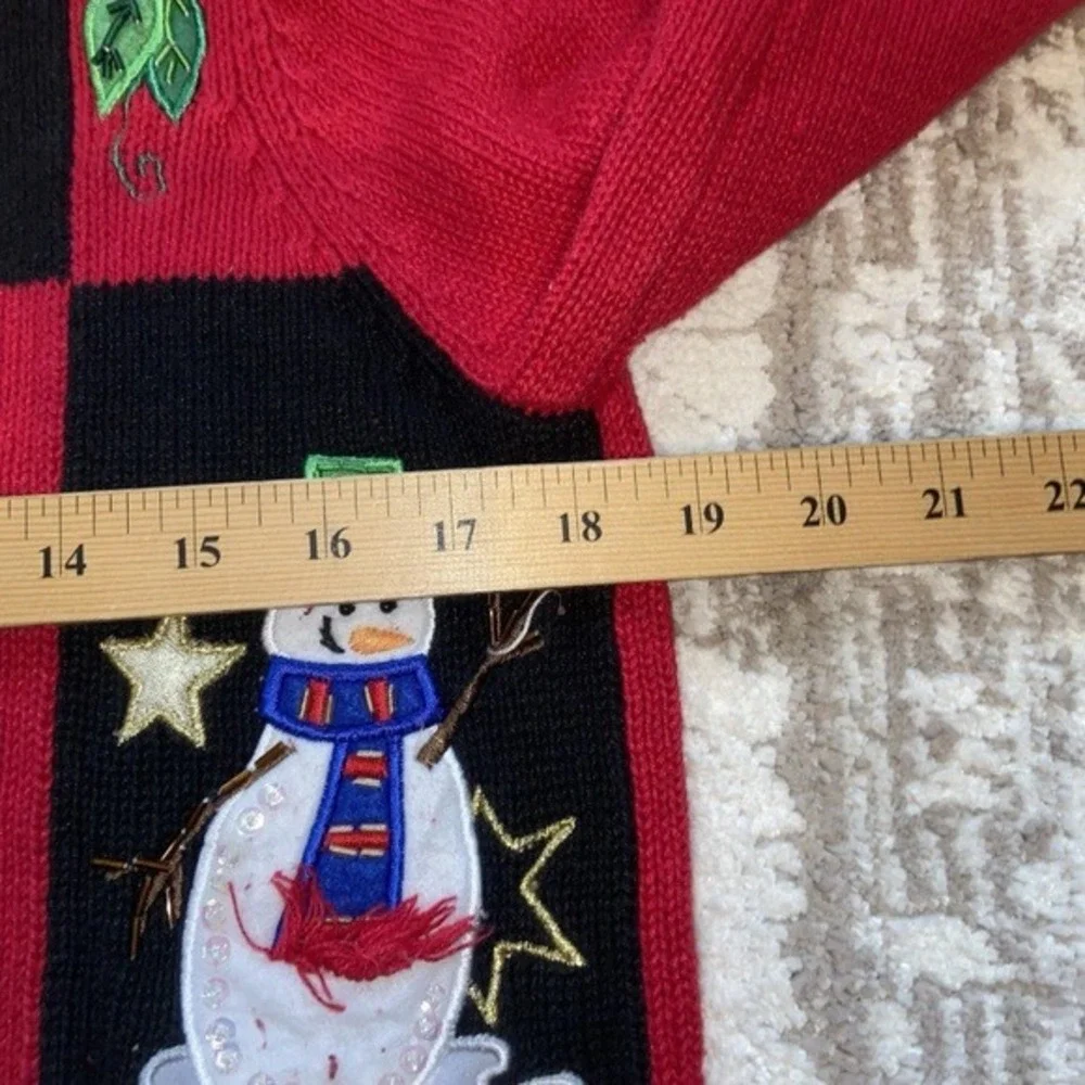 Tiara International Ugly Christmas Sweater Womens Small Zip Cardigan Applique‎